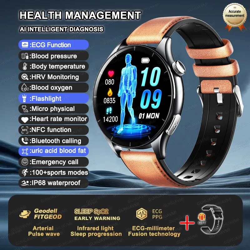 For XIAOMI 2025 New ECG+PPG Smartwatch Precise Uric Acid Blood Lipids Pressure Body Analysis Smart Watch Men BT Call NFC Watches