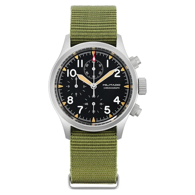 Militado VK61 VK67 Quartz Chronograph Watch 39mm 316L Stainless Steel Case 3 Dial Waterproof 100M  Multifunction Military Watch