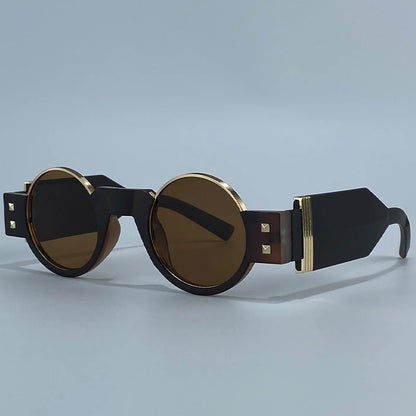Y2K Punk Gothic Round Sunglasses Men 2026 Luxury Brand Steampunk Wide Temple Thick Frame Sun Glasses For Male Retro Cool Shades