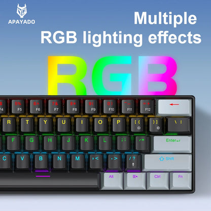 APAYADO K61 60% Mini bedraad mechanisch gamingtoetsenbord Phantom RGB, 61 toetsen, red/blue switch, ergonomisch, draagbaar voor pc/laptop