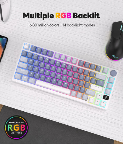 RK ROYAL KLUDGE M75 2.4G Wireless/Bluetooth/USB-C Mechanical Keyboard 81 Keys RGB Hot-Swappable Gasket Gamer Keyboard with Screen