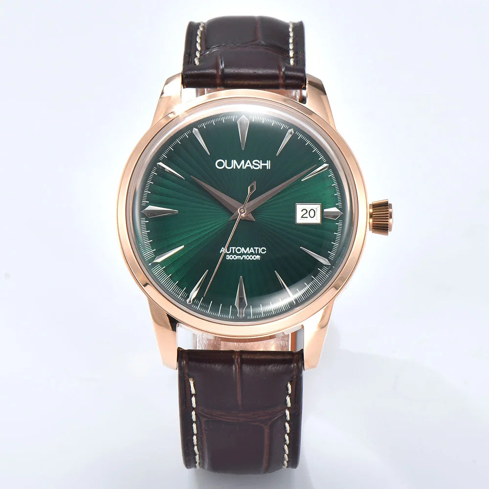 40mm NH35 Watch Cocktail Automatic Mechanical Watch High Quality Stainless Steel Double Dome Waterproof Case Leather Band Watch