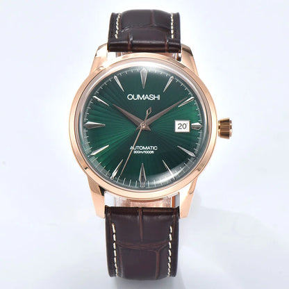 40mm NH35 Watch Cocktail Automatic Mechanical Watch High Quality Stainless Steel Double Dome Waterproof Case Leather Band Watch