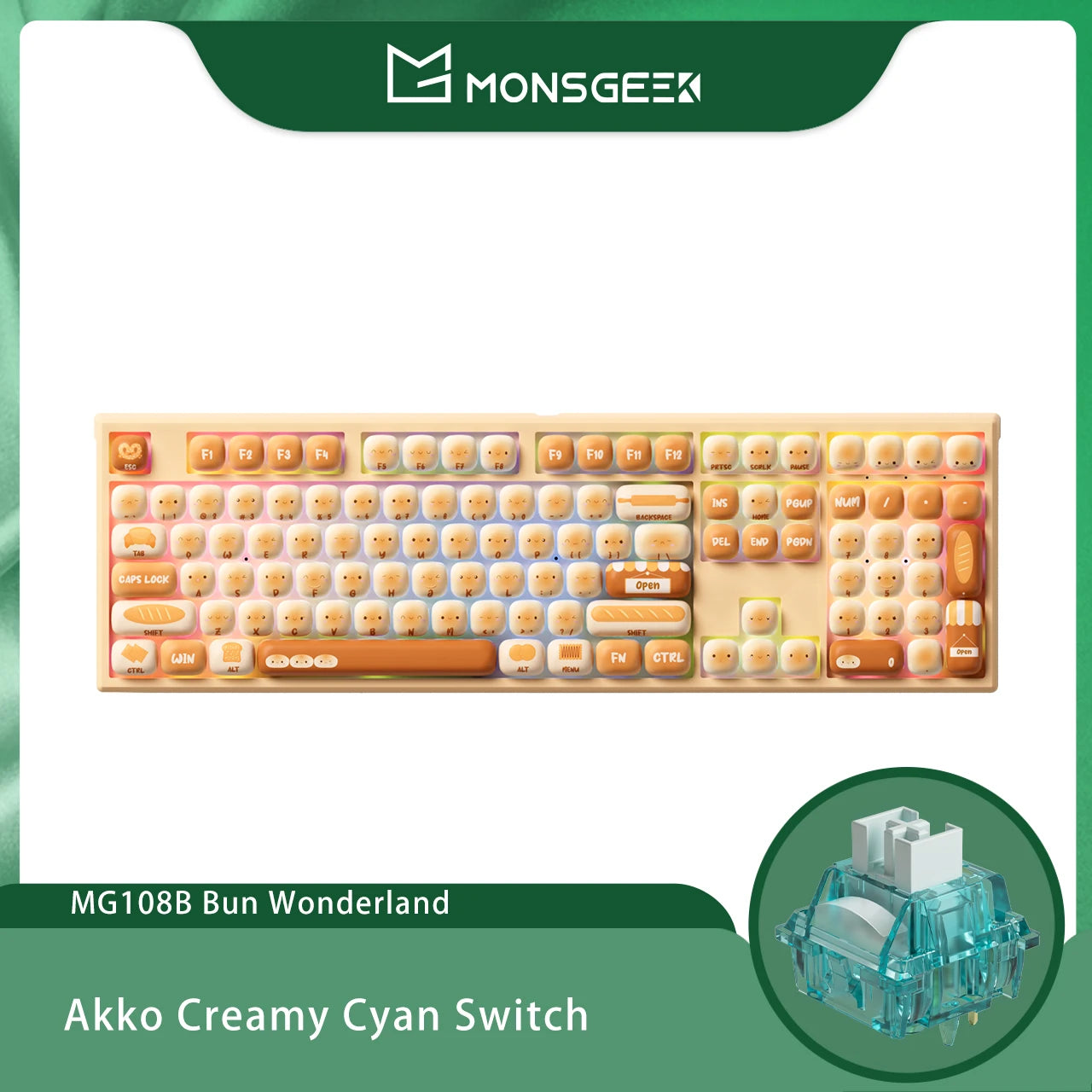 Akko MonsGeek MG108B Bun Wonderland Wireless Mechanical Keyboard MOG Profile RGB 108 Keys Full Size Hot Swap USB / 2.4G / BT 5.0