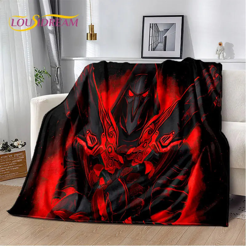 Overwatch Game Gamer DVA Reaper mekana plišana deka, flanelska deka za dnevni boravak, spavaću sobu, krevet, kauč, piknik, djecu, 3D