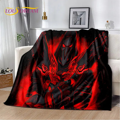 Overwatch Game Gamer DVA Reaper mekana plišana deka, flanelska deka za dnevni boravak, spavaću sobu, krevet, kauč, piknik, djecu, 3D