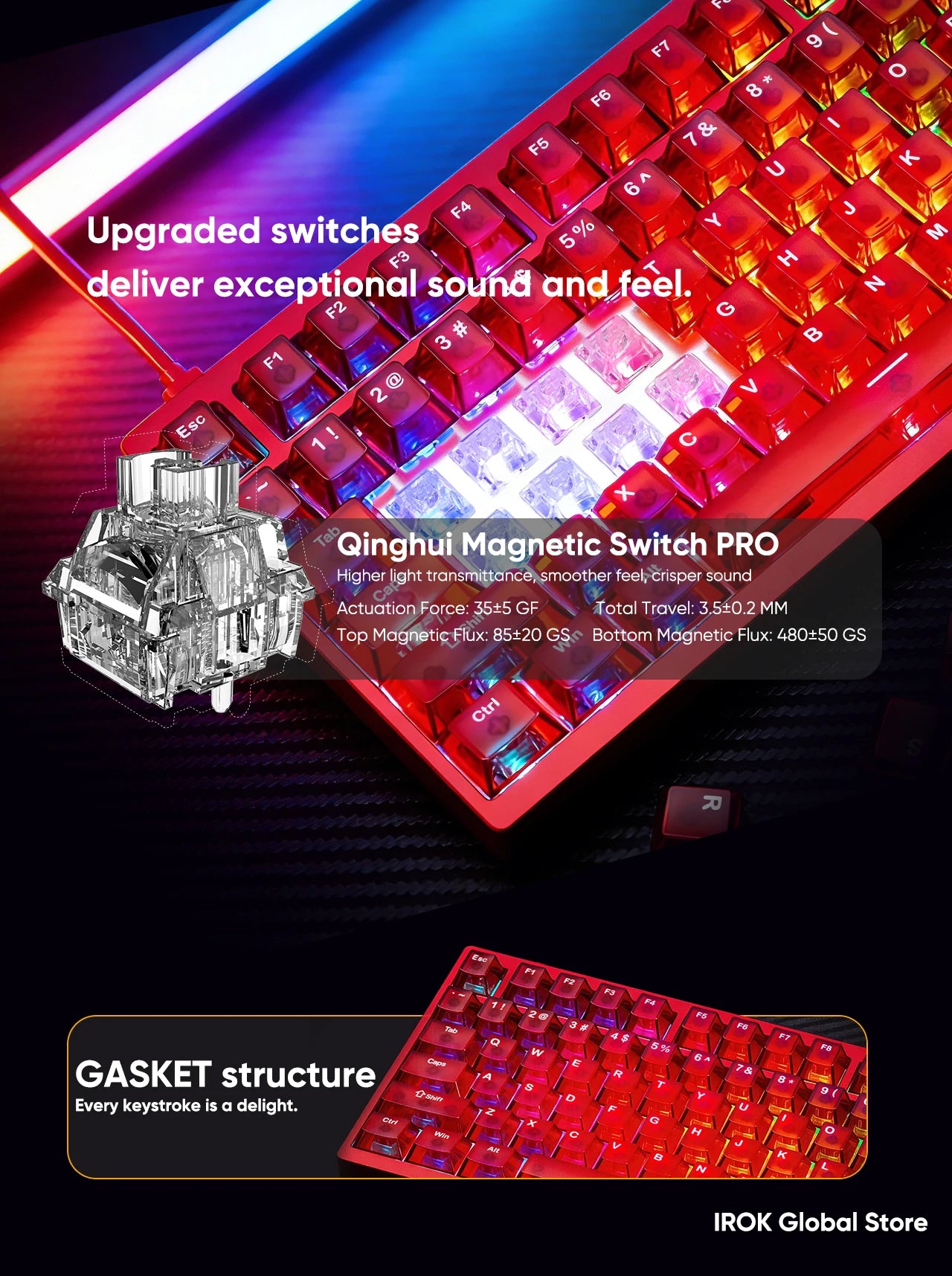 IROK MG75 V2 MG75V2 Aluminum Magnetic Gaming Mechanical Keyboard Rapid Trigger 0.07ms 8KHz 0.001mm 512K Scan rate Gamer Keyboard