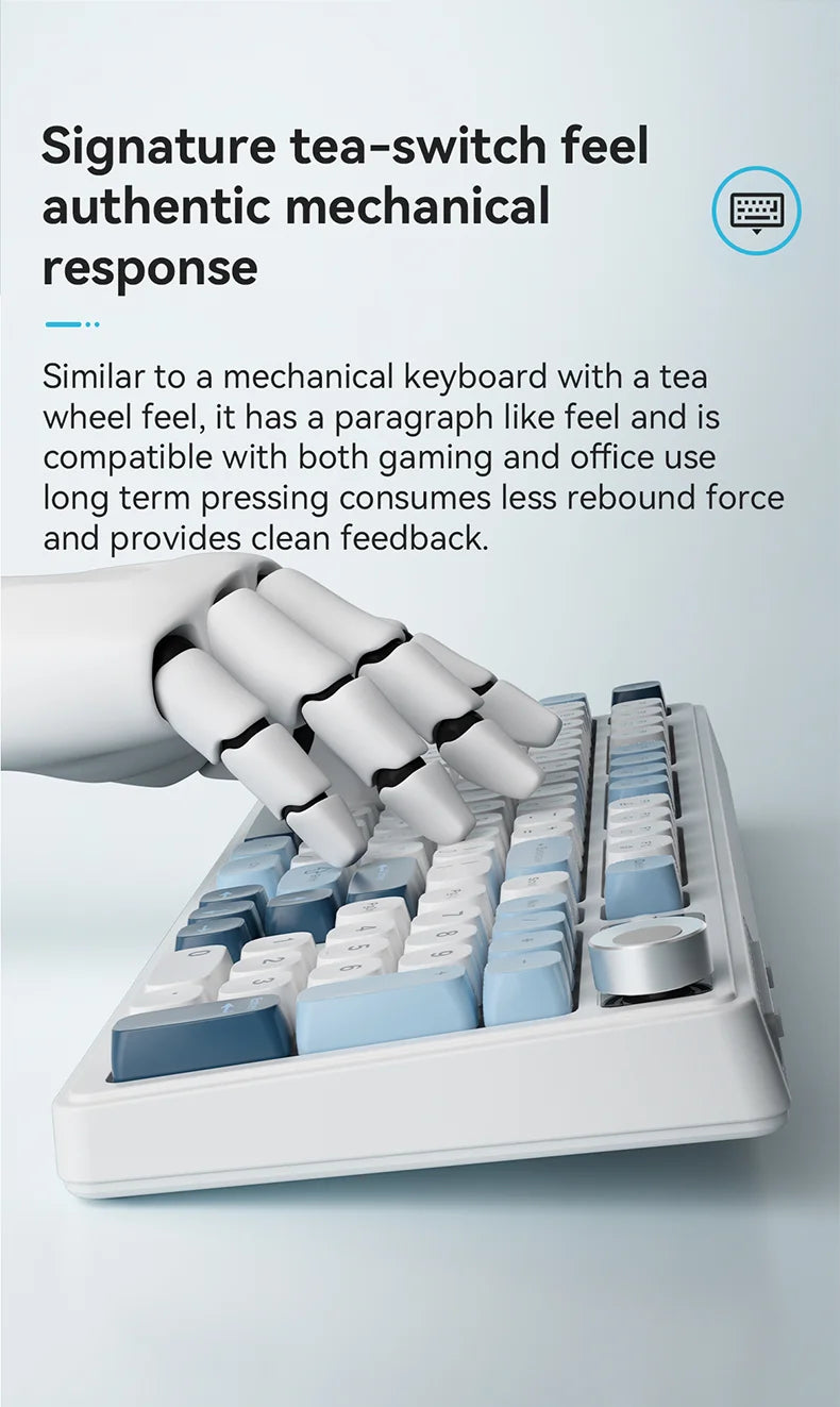 AJAZZ AF98 kabelgebundene/kabellose Tastatur mit mechanischem Tippgefühl, für das Büro, lange Akkulaufzeit, drei Modi, RGB-Mischbeleuchtung, ABS-Tastenkappen, ergonomisch