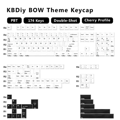 KBDiy GMK WOB Keycap Cherry Profile Double Shot PBT ISO 7u Black and White Keycaps For Mechanical Keyboard Retro Gaming Key Cap