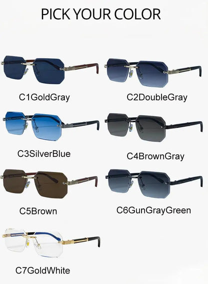 Rimless Rectangle Sunglasses Men 2026 Luxury Design Vintage Geometric Square Sun Glasses Male Retro Punk Eyewear Driving Shades