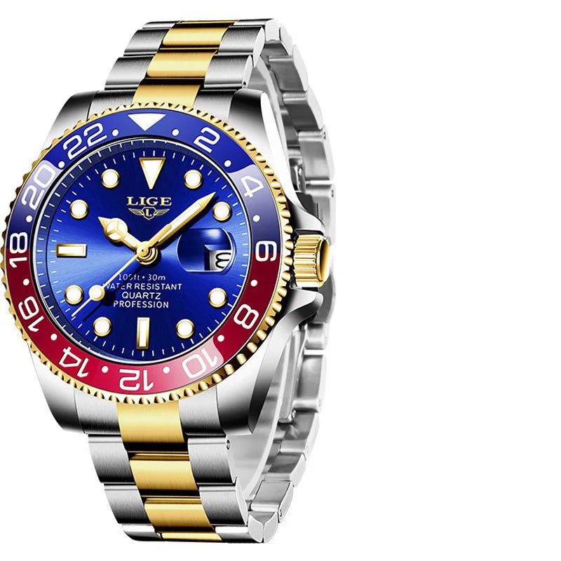 LIGE Men’s Luxury Quartz Watch  Stainless Steel, Luminous Dial, Waterproof & Business Design