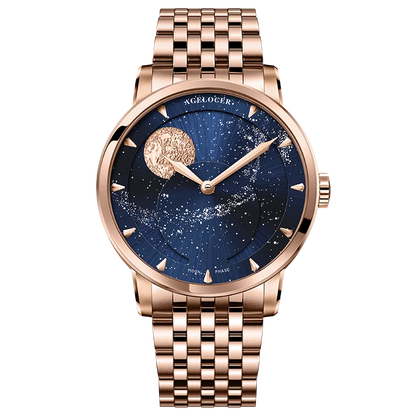 AGELOCER Original Astronomer Watch Men's Business Luxury Gold Watch Automatic Mechanical Moon Phase Watch Birthday Gift for Men
