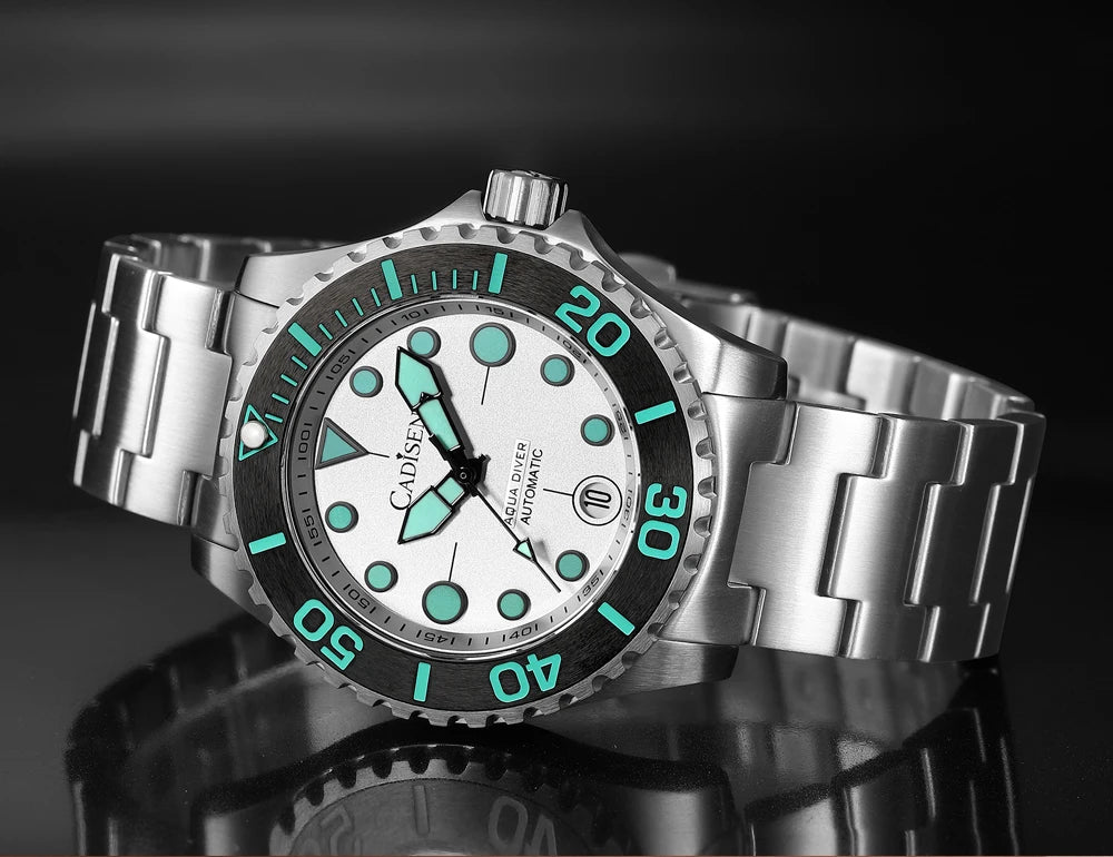 NEW 2026 CADISEN AQUA DIVER Brand Luxury Men Watches Automatic Watch Japan 8215 100M Waterproof Luminous Mechanical Wristwatch