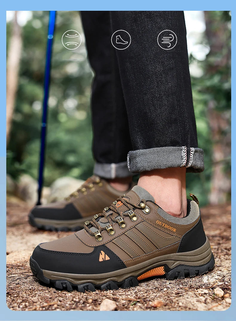 Men's Hiking Shoes outdoor waterproof Leather Anti Slip Comfortable Hunting Walking Shoes Wear-resistant Casual Sneakers