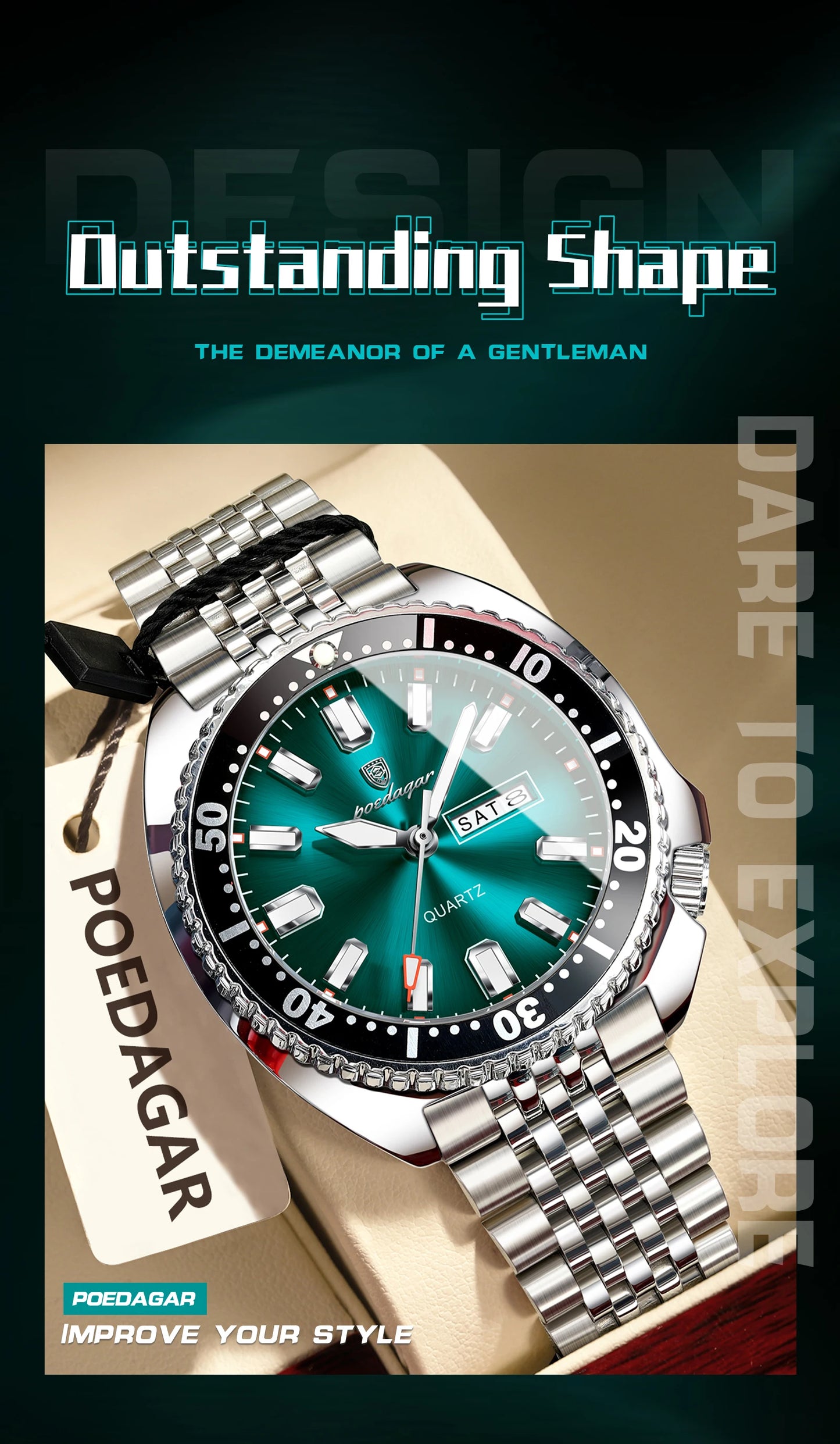 POEDAGAR Luxury Business Men Watch Date Week Waterproof Luminous Man Wristwatch Sport Stainless Steel Quartz Men's Watches Reloj