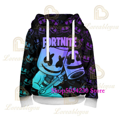 3D-tulostettu Llama Fortnite -huppari Battle Royale -sarjakuvatyylinen collegepaita miehille ja naisille, pelisankarihuppupaita teineille