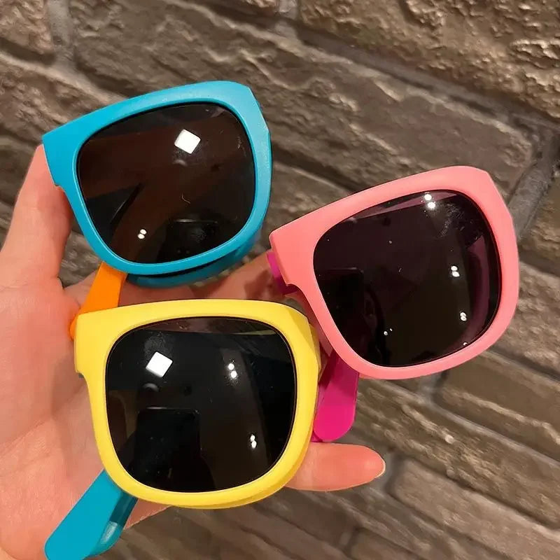 Fashion Kids Folding Sunglassess New Ultralight Candy Color Children Sun Glasses Portable Square Frame Eyewear for Girls Boy