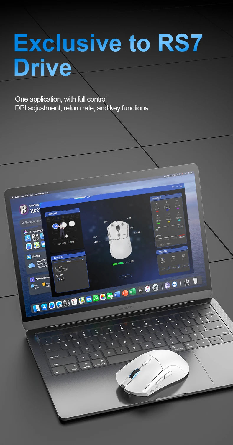 SMAILWOLF RS7 Bluetooth trådløs gamingmus, tre tilstande, PAW3311, makroprogrammerbar mus til laptop, gaming og kontor
