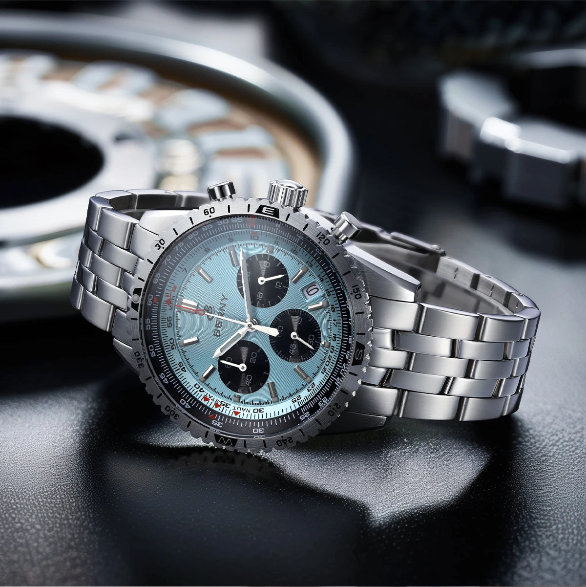 BERNY Chronograph Watches for Men Aviation Multifunction Quartz Men's Watch Date Sapphire Super Luminous Luxury Wristwatch