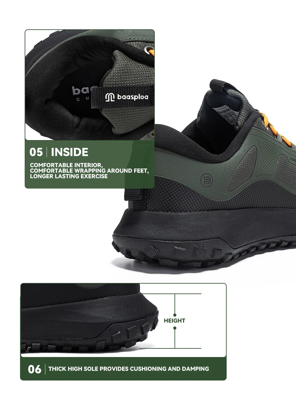 Baasploa Men Hiking Shoes High Quality Comfort Soft Waterproof Male Trekking Sneakers Resistant Non-slip Outdoor Climbing Shoes