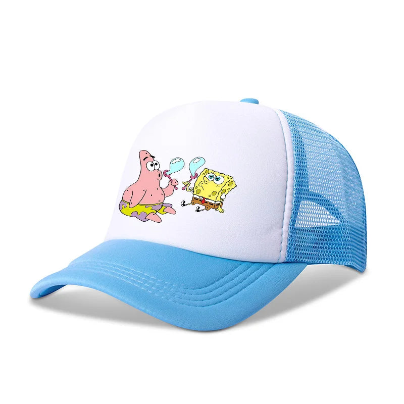 Cute SpongeBobs Baseball Cap Anime Round Role Kids Boy Girl Adult Sport Casual Sunshade Adjustable Movie Cartoon Peaked Mesh Hat