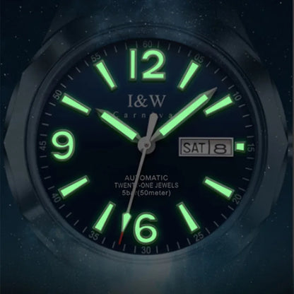 Luxe mechanisch herenhorloge Reloj CARNIVAL van wolfraam, automatisch uurwerk MIYOTA 8205, waterdicht.