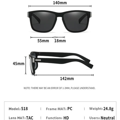 Black Polarized Square Sunglasses Men Women Fashion Classic Driving Shades for Outdoor Sports Cycling Travel Fishing Eyewears
