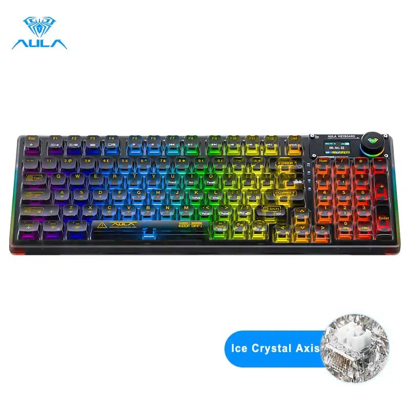 AULA F98PRO Wireless Mechanical Keyboard Transparent Keycaps RGB Backlit Custom 2.4G Hot Swappable Gaming Keyboard With Screem