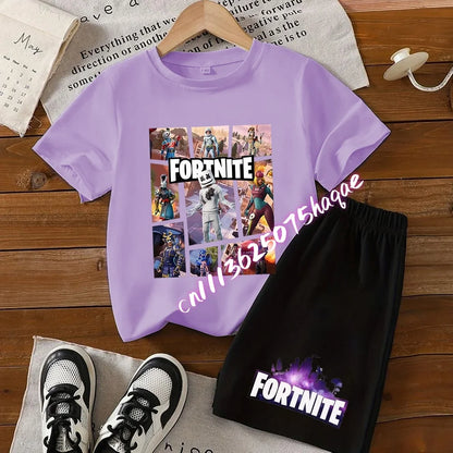 FortnitesT-shirt Shorts for Boys Girl Tee Pants Set Summer 2pcs Children Clothing Tops T-shirts Fortress Night Print Tees Gift