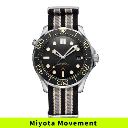 PHYLIDA Black Dial PT5000 MIYOTA Automatic Watch DIVER 200M 007 NTTD Style Sapphire Crystal Solid Bracelet Waterproof 20Bar