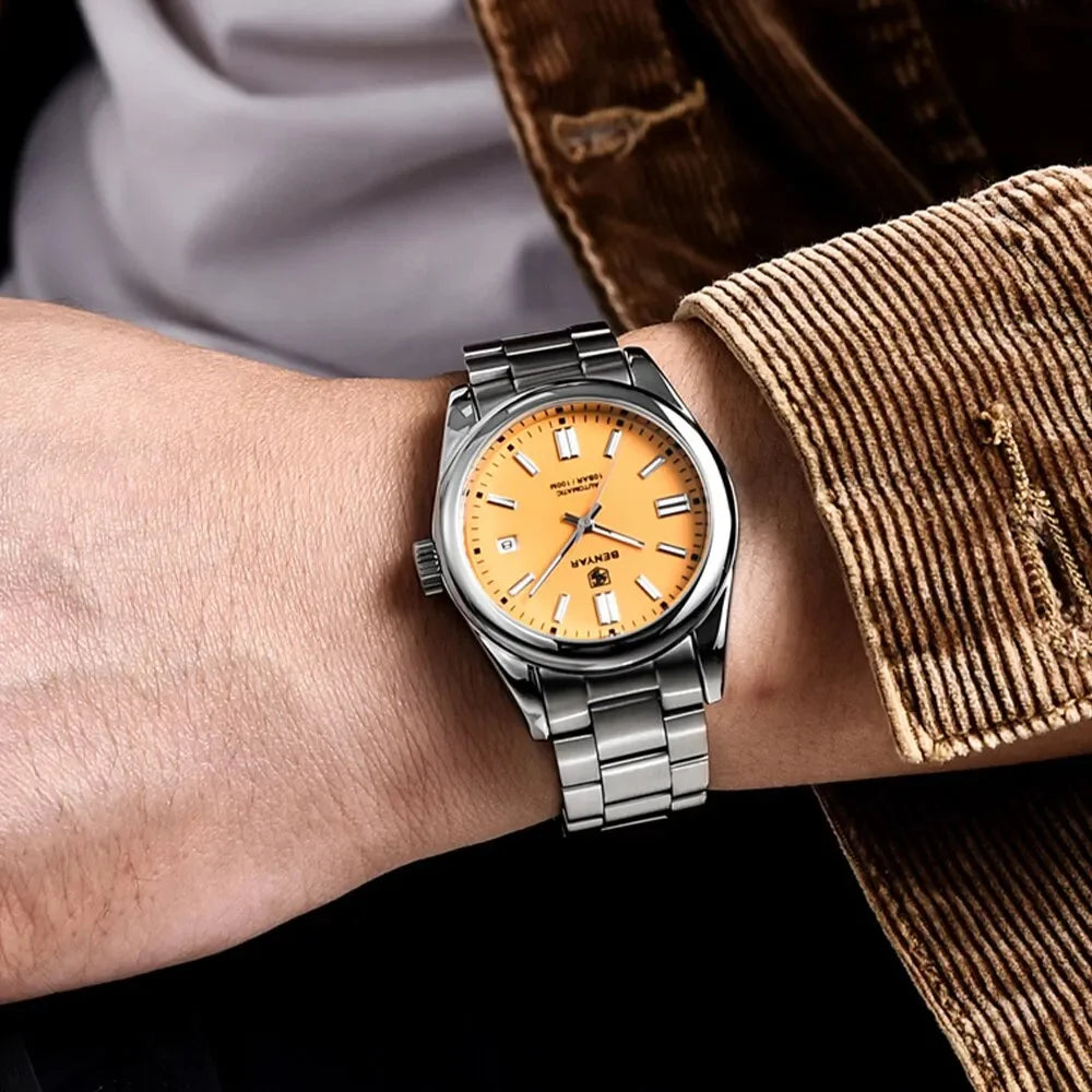 BENYAR 39mm Automatic Mechanical Watch Seagull Movt Men Stainless Steel 100M Waterproof Clock BWG-9 Luminous Reloj Hombre