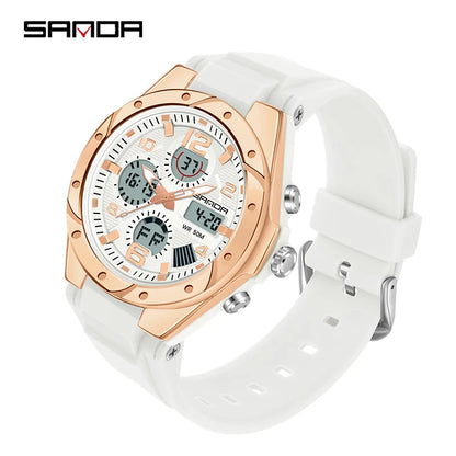 SANDA Top Brand New Lady Luxury Ms LED Digital Sport Watch Leisure Fashion Quartz Watch Women Girl Military 50M Waterproof Watch