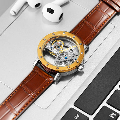 2026 Top Brand Luxury Steel Skeleton Tourbillon Automatic Watch Men Leather Mechanical Waterproof Luminous Elegant Wrist Clock