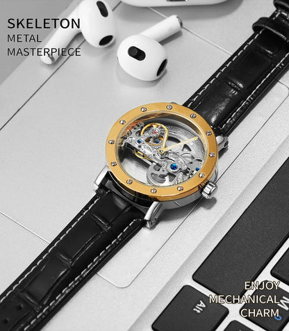 2026 Top Brand Luxury Steel Skeleton Tourbillon Automatic Watch Men Leather Mechanical Waterproof Luminous Elegant Wrist Clock