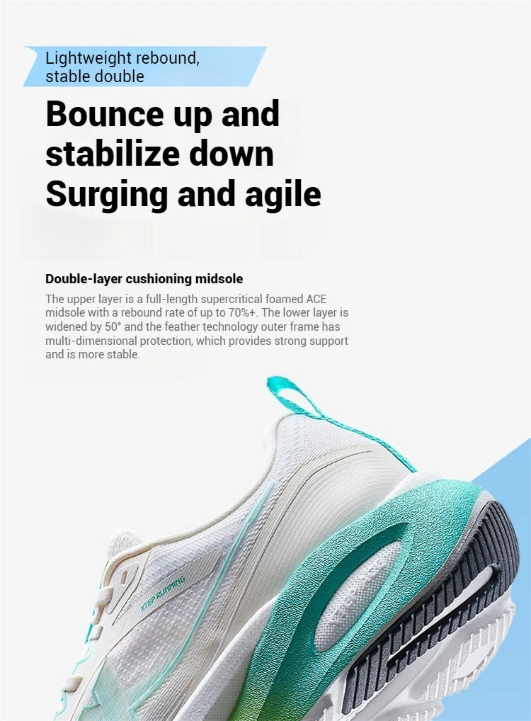Xtep Lingbu 2.0 Running Shoes Male 2025 Spring ACE Support Feather Foam Sports Shoes  Stability Advanced Sneakers 875119110001