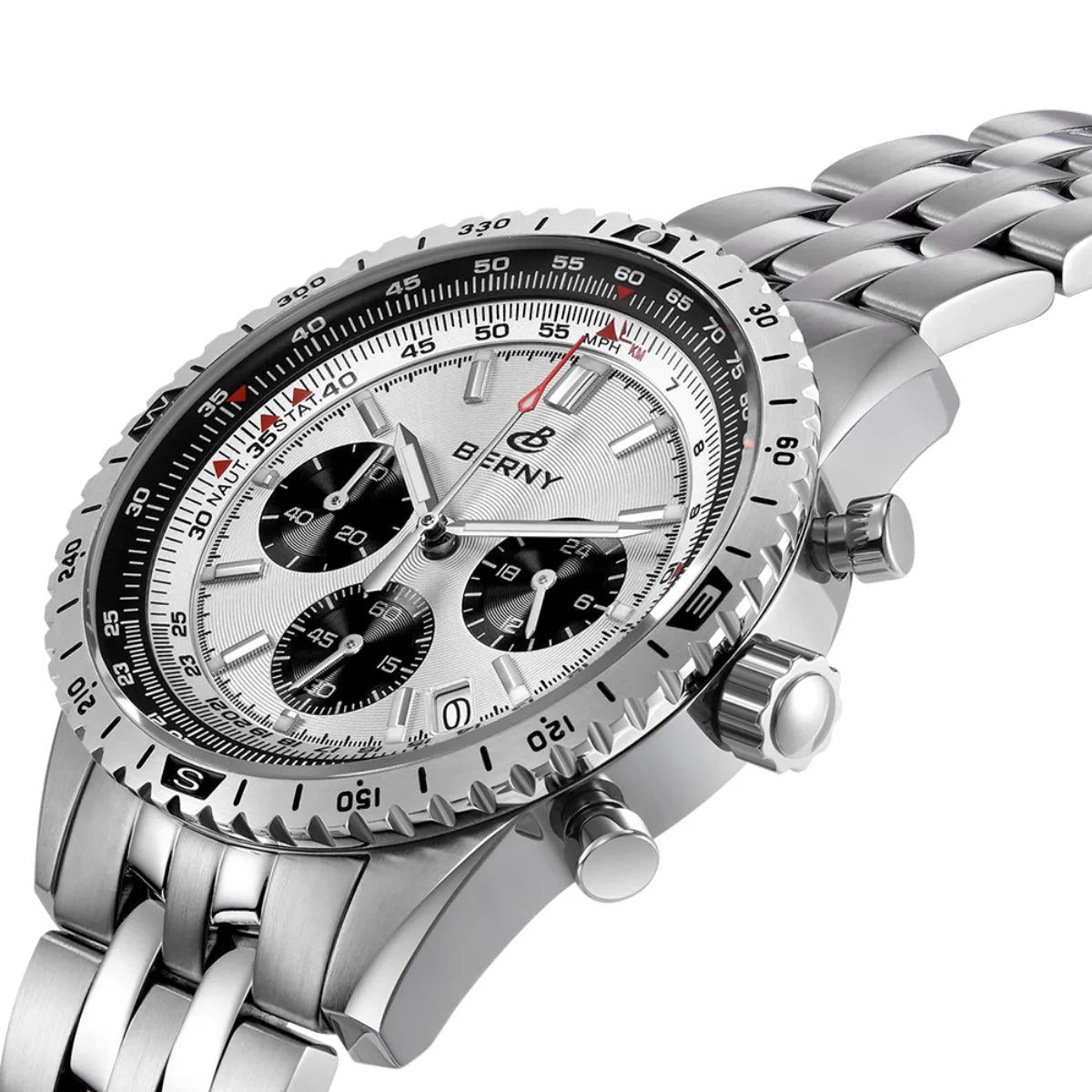 BERNY Chronograph Watches for Men Aviation Multifunction Quartz Men's Watch Date Sapphire Super Luminous Luxury Wristwatch