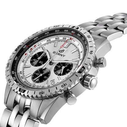 BERNY Chronograph Watches for Men Aviation Multifunction Quartz Men's Watch Date Sapphire Super Luminous Luxury Wristwatch