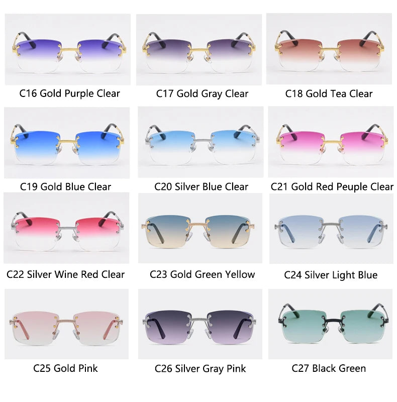 HBK Square Rimless Sunglasses Women TOP Quality Retro Metal Sun Glasses Men Luxury Party Business Gradient Shades 2024