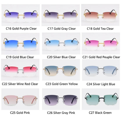 HBK Square Rimless Sunglasses Women TOP Quality Retro Metal Sun Glasses Men Luxury Party Business Gradient Shades 2024