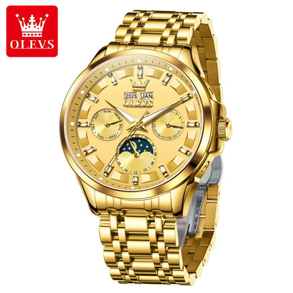 OLEVS 7070 Automatic Men's Watches Luxury Multi functional  Perpetual Calendar Moon Phase Luminous Mechanical Wristwatch For Man