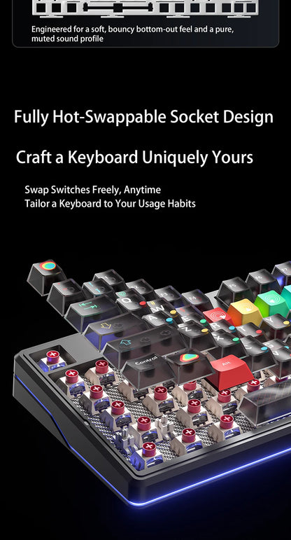 AULA F87 Pro V2 E-Sports Mechanical Keyboard 2.4g/Usb/Bluetooth Hot-Swap RGB Long Battery Life Custom Gasket 5 Layer PC Gaming