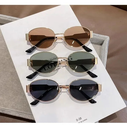 Unisex Luxury Metal Sunglasses Designer Fashion Oval Eyewear Shades UV400 Stylish Sun Glasses for Men And Women