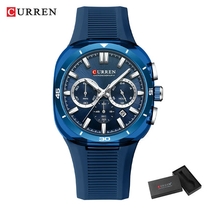 Montre pour homme CURREN – Nouveau modèle de luxe à quartz, bracelet en silicone, style sportif, multifonction, étanche, lumineuse, avec affichage de la date et chronomètre.
