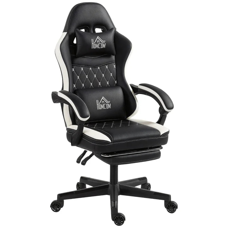 Ergonomic Gaming Chair with Footrest, Adjustable Reclining Computer Chair with Headrest & Lumbar Support, Faux Leather Swivel Gamer Chair