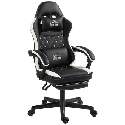 Ergonomic Gaming Chair with Footrest, Adjustable Reclining Computer Chair with Headrest & Lumbar Support, Faux Leather Swivel Gamer Chair