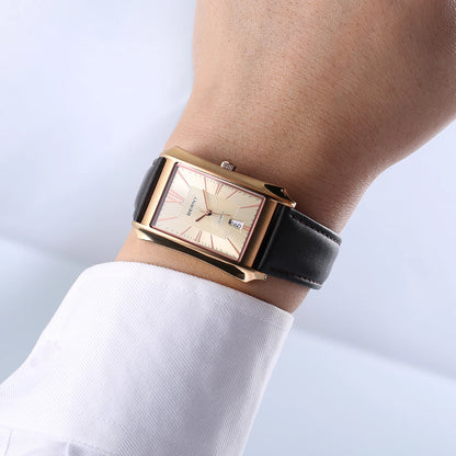 BERNY Watch for Men Rectangle Japan Quartz Wristwatch Waterproof Business Rectangular Dress Male Clock Top Genuine Leather Strap