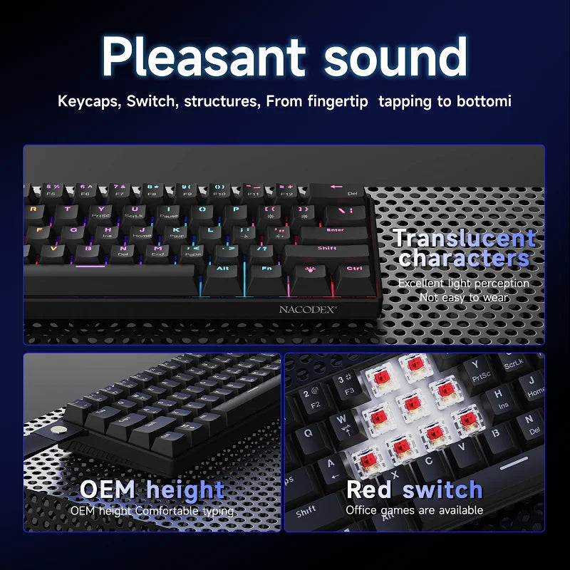 Ajazz NK61 Wired Mechanical Keyboard 60% Mixed Color RGB Hot-Swap 61 Keys Gaming Keyboard Rad Switch for Esports Gamers