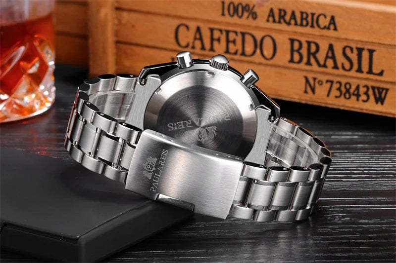 PAULAREIS P Brand Luxury Men Mechanical Watches Calendar Business Watch Mens Sports Waterproof Stainless Steel Automatic Watches