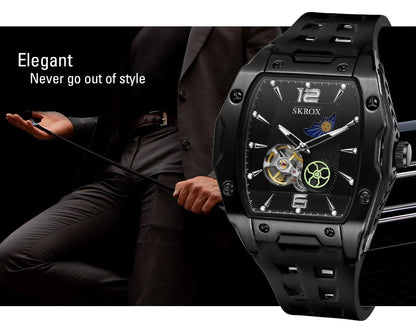 SKROX Designer Luxury Moon Phase Toubillon Automatic Movement Mechanical Clock High Quality Waterproof Silicone Men's Watches