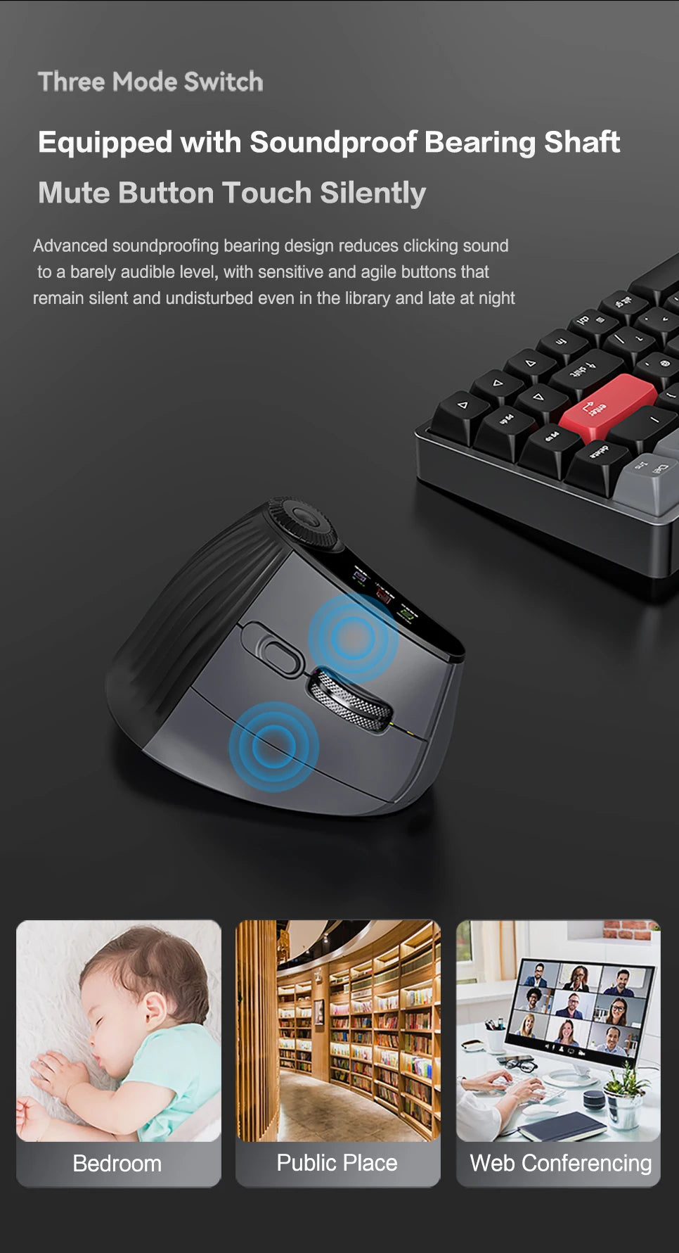 Jomaa RGB Φωτιζόμενο Ασύρματο Κάθετο Ποντίκι Speed Roller με Ρυθμιστικό Κουμπί Λειτουργιών, Bluetooth USB, Εργονομικό Ποντίκι με Αθόρυβο Κλικ